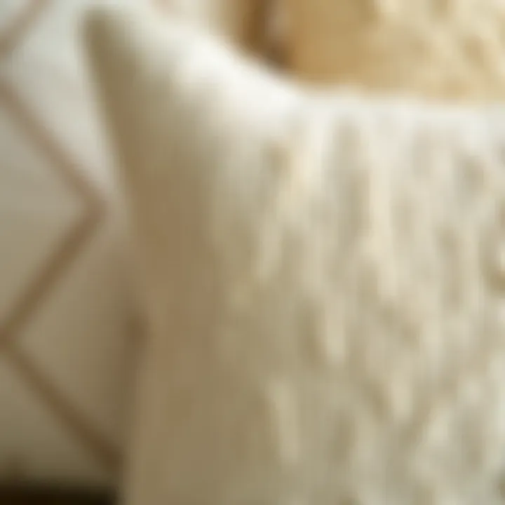 Close-up of textured cream pillow fabric
