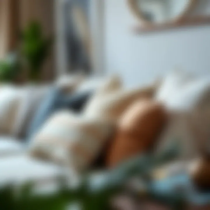 Trendy comfort cushions arranged on a stylish sofa