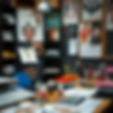 Workspace for Designing Temporary Tattoos A creative workspace filled with tools and materials used for designing temporary tattoos