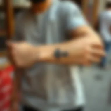 Casual Display of Temporary Tattoo on Forearm An individual proudly displaying a tattoo on their forearm in a casual setting