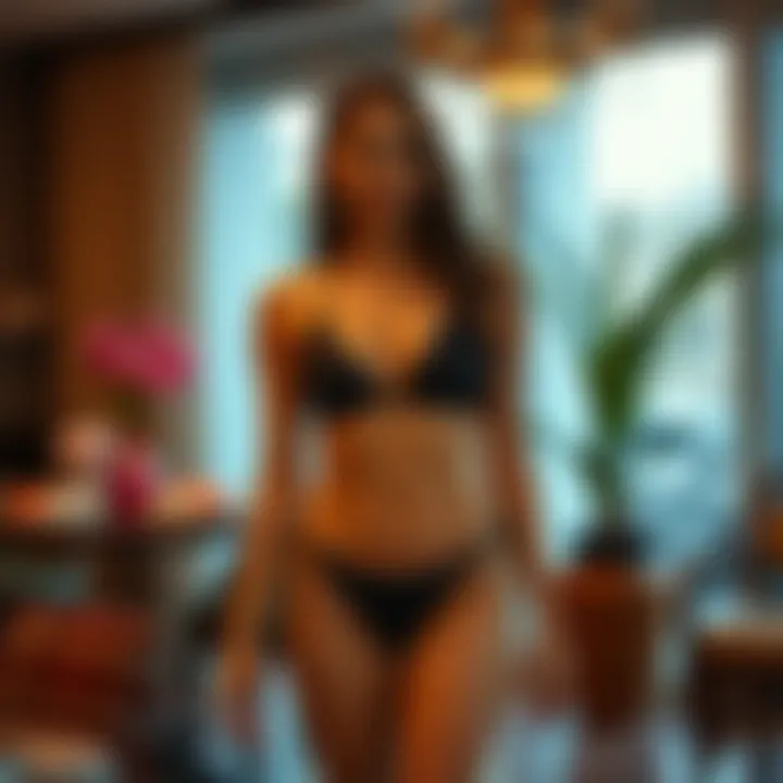 Fashionable Display of Full Coverage Bikini Fashionable full coverage bikini displayed in an elegant setting