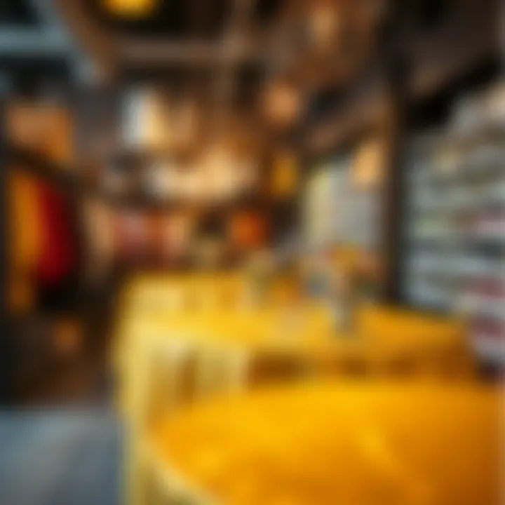 Eco-Friendly Gold Tablecloths in Retail Eco-friendly disposable gold tablecloths displayed in a retail setting