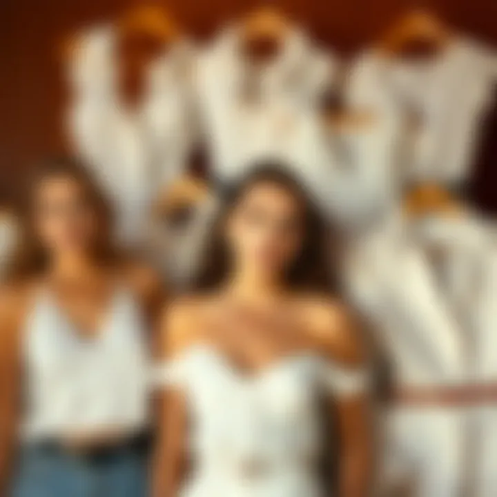 Diverse Styles of Hot White Tops Chic arrangement of various hot white tops highlighting different styles