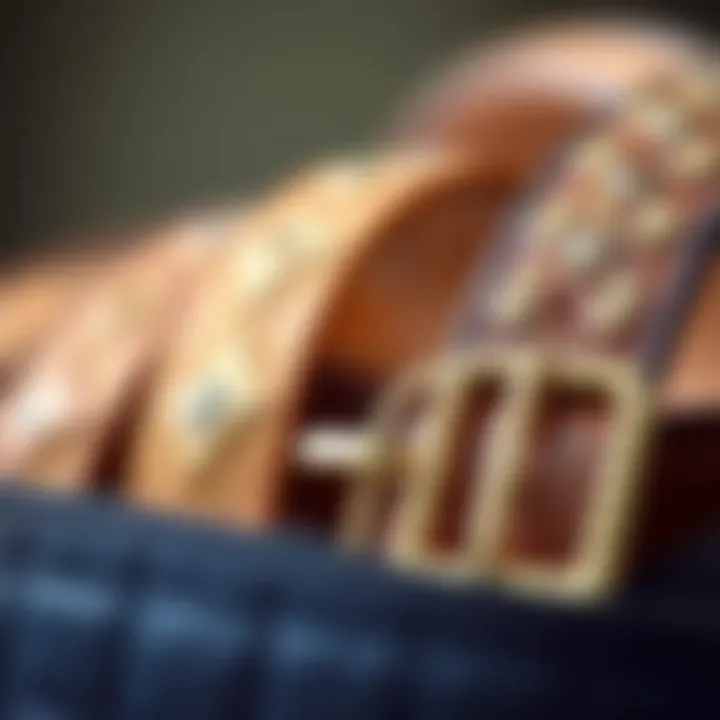 Luxurious Materials in Fashion Belts Close-up view of luxurious materials used in fancy belts