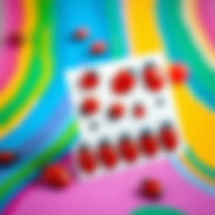 Colorful Presentation of Ladybug Stickers A stylish arrangement of ladybug nail stickers on a colorful background