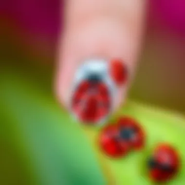 Intricate Designs of Ladybug Nail Stickers A close-up view of vibrant ladybug nail stickers showcasing intricate designs