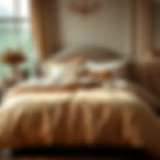 Elegant champagne bedding set displayed in a luxurious bedroom setting