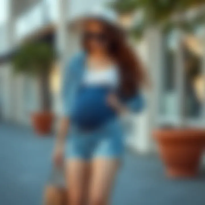 Fashionable outfit ideas featuring maternity denim shorts