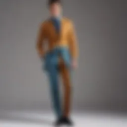 Stylish two-tone pant ensemble showcasing fabric and color contrast