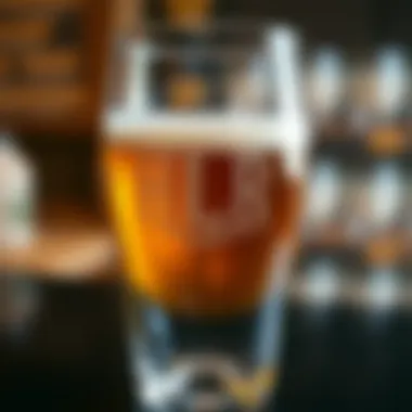 Close-up of a custom-engraved monogram on a beer glass