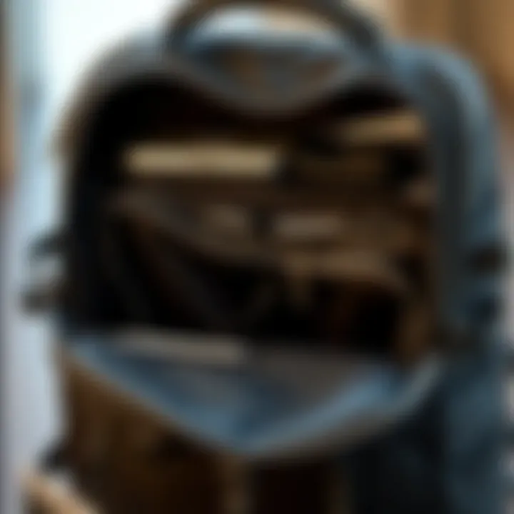 Interior Organization of a Multifunctional Laptop Bag Interior view of a multiple compartment laptop bag illustrating organization