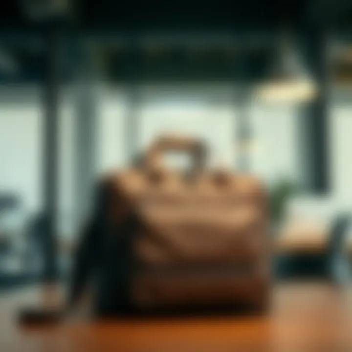 Chic Laptop Bag in a Professional Environment Chic laptop bag displayed in a professional environment, emphasizing style