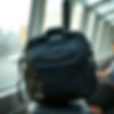 Versatile Multifunctional Laptop Bag in Travel Setting Versatile laptop bag in a travel setting, highlighting its functionality