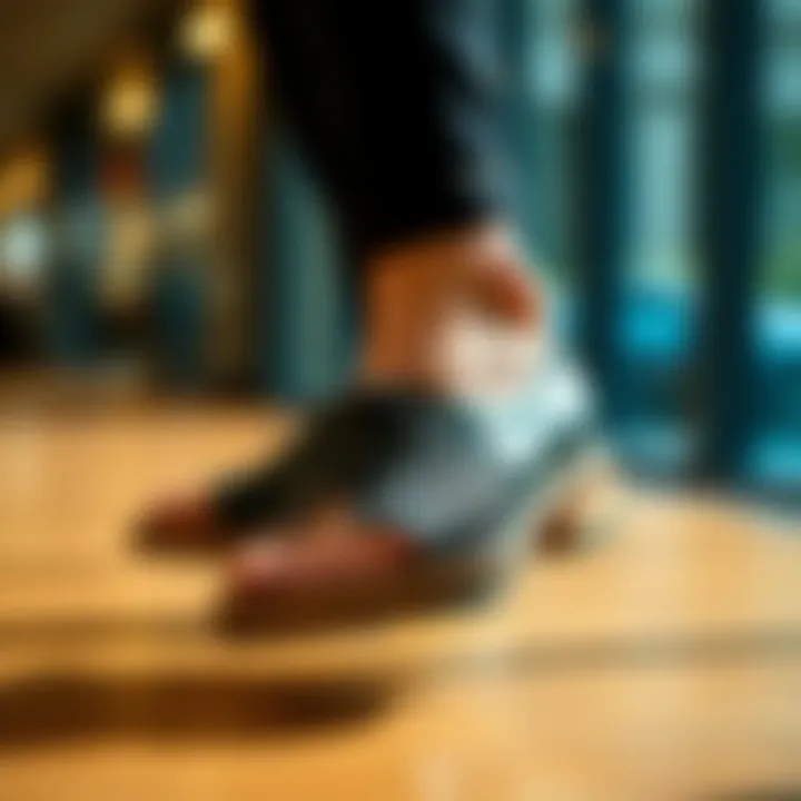 Close-up of comfortable open toe shoes featuring premium materials