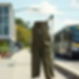 Stylish overall with cargo pockets displayed outdoors