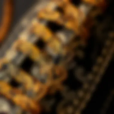 Close-up of intricate paisley pattern on laces