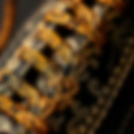 Close-up of intricate paisley pattern on laces