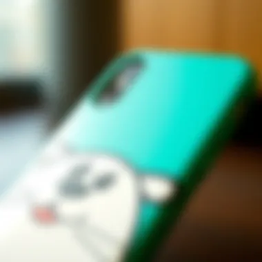 A close-up view of a customized cartoon phone case with a personal touch