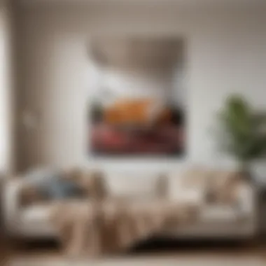 Cozy Living Room with Photo Blanket A cozy living room featuring a beautifully designed photo blanket draped over a sofa.