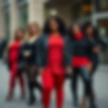 Celebrating Diversity in Fashion with Plus Size Leggings Diverse group of individuals wearing plus size black and red leggings.