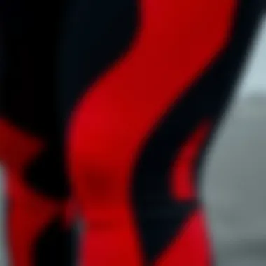 Detailed Look at Legging Fabric Textures Close-up of fabric texture of plus size black and red leggings.