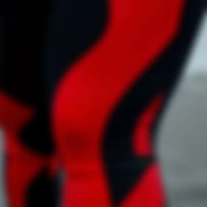 Detailed Look at Legging Fabric Textures Close-up of fabric texture of plus size black and red leggings.