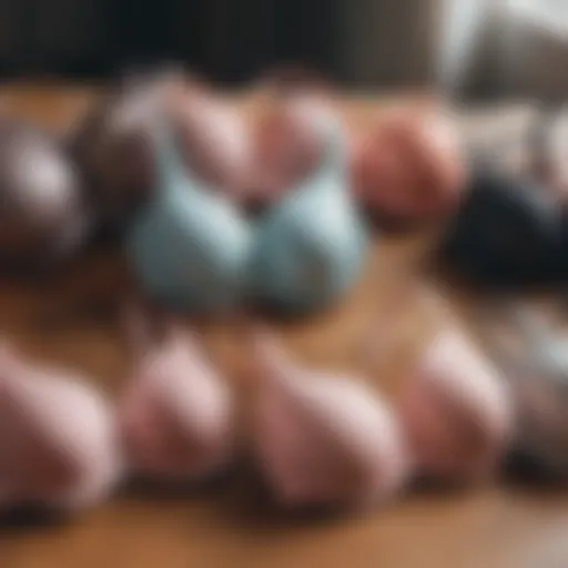 Elegant display of various plus size bras on a wooden table