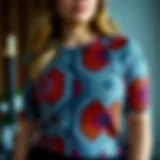 Vibrant polyester spandex top showcasing intricate patterns