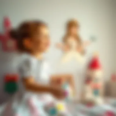 Engaging with Whimsical Wall Art A child joyfully interacting with princess wall decals on their bedroom wall
