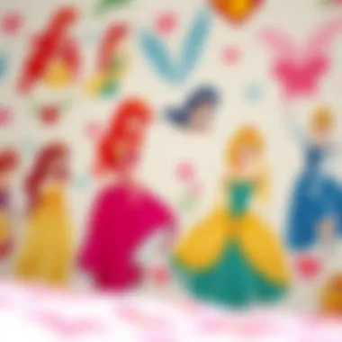 Close-up of colorful princess wall decals showcasing various designs