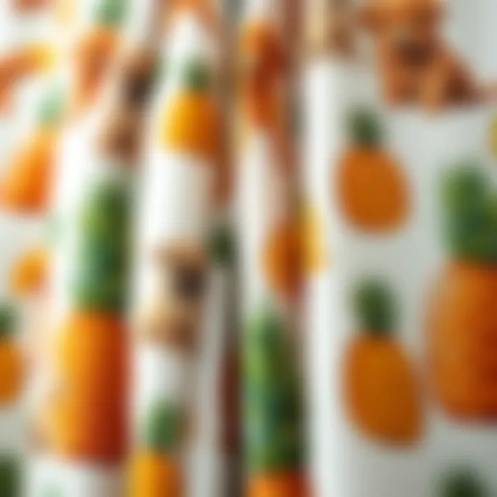 Intricate Patterns Celebrating Love for Pets and Playful Foods Close-up of fabric patterns featuring playful puppies and tropical pineapples.