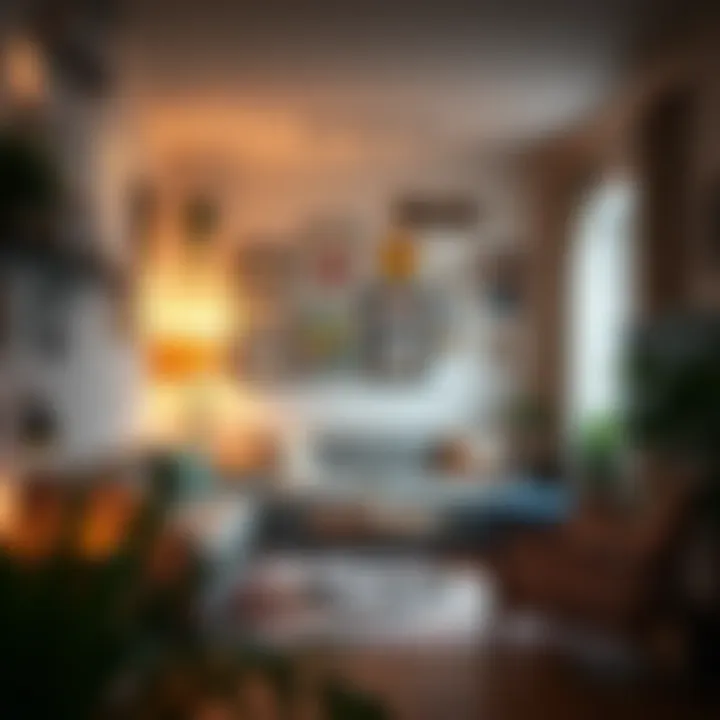 A cozy modern room adorned with retro wall decor