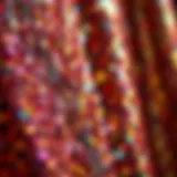 A close-up view of shimmering sequin fabric, showcasing intricate patterns and vibrant colors.