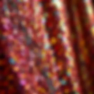 Intricate Sequin Patterns A close-up view of shimmering sequin fabric, showcasing intricate patterns and vibrant colors.