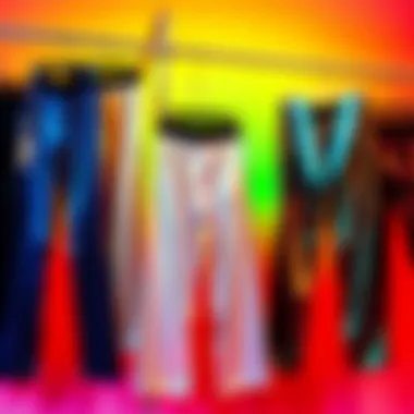 Diverse Styles of Sequin Pants A collection of different styles of sequin pants displayed on a vibrant background.