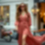 Elegant brunch ensemble featuring a flowy dress and stylish accessories