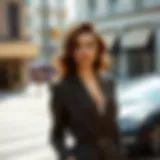 A confident woman exuding allure in a tailored outfit