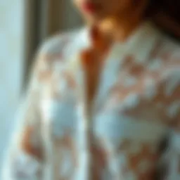 Elegant sheer cover-up shirt showcasing intricate lace design