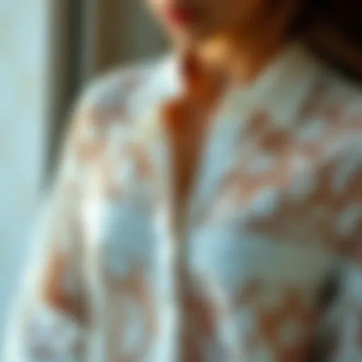 Intricate Lace Design of a Sheer Cover-Up Shirt Elegant sheer cover-up shirt showcasing intricate lace design