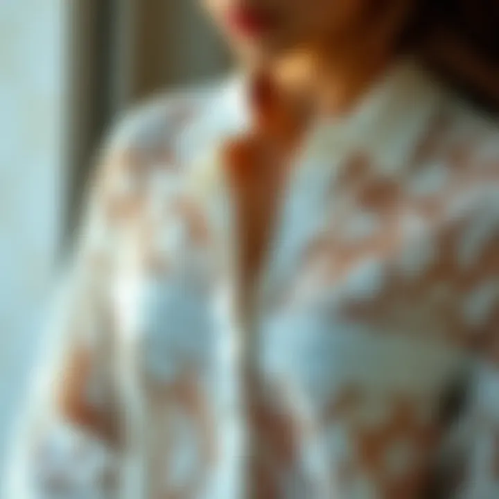 Intricate Lace Design of a Sheer Cover-Up Shirt Elegant sheer cover-up shirt showcasing intricate lace design