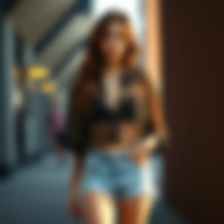 Casual Chic: Sheer Cover-Up Shirt with Denim Shorts Stylish sheer cover-up shirt paired with denim shorts for a casual look