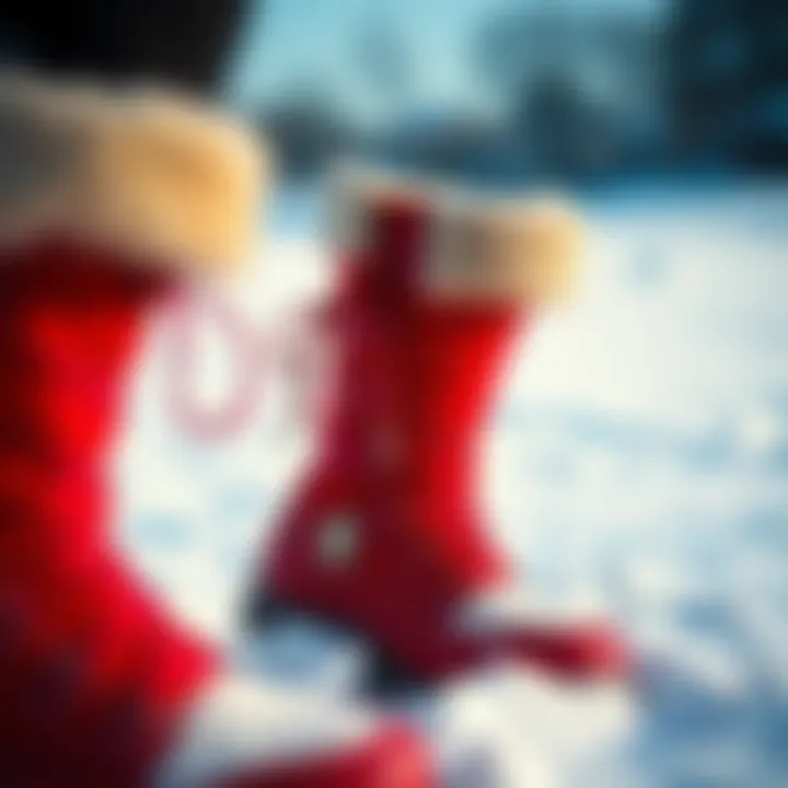 Innovative Materials in Red Snow Boots A close-up view of red snow boots showcasing their innovative material and craftsmanship