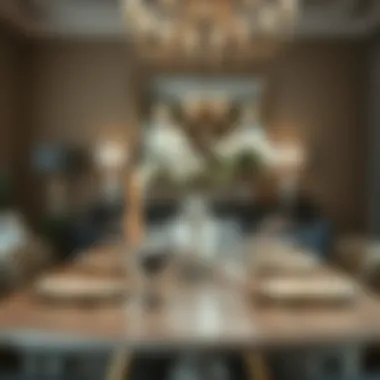 Stylish Dining Table Decorated with Metallic Accents A beautifully styled dining table featuring silver and gold elements