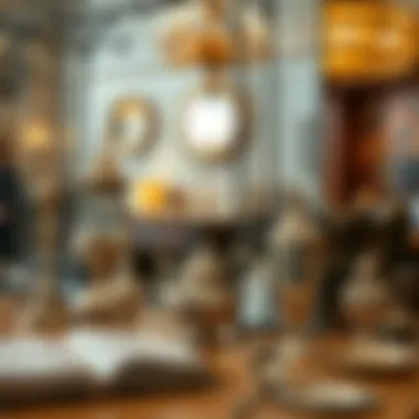 Historical artifacts made of silver and gold displayed in a chic setting