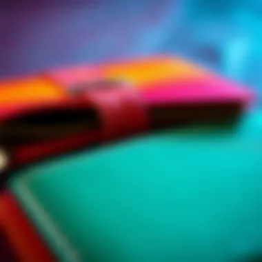 Stylish skinny wallet featuring vibrant colors and textures