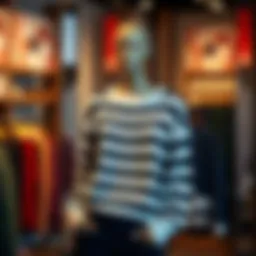 Stylish striped drop shoulder sweater on display