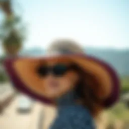 Stylish wide-brim sunshade hat in a serene outdoor setting