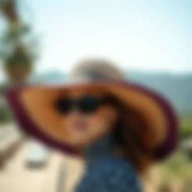 Stylish Wide-Brim Sunshade Hat Stylish wide-brim sunshade hat in a serene outdoor setting