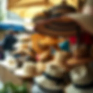 Variety of Sunshade Hats Variety of sunshade hats displayed at a local market
