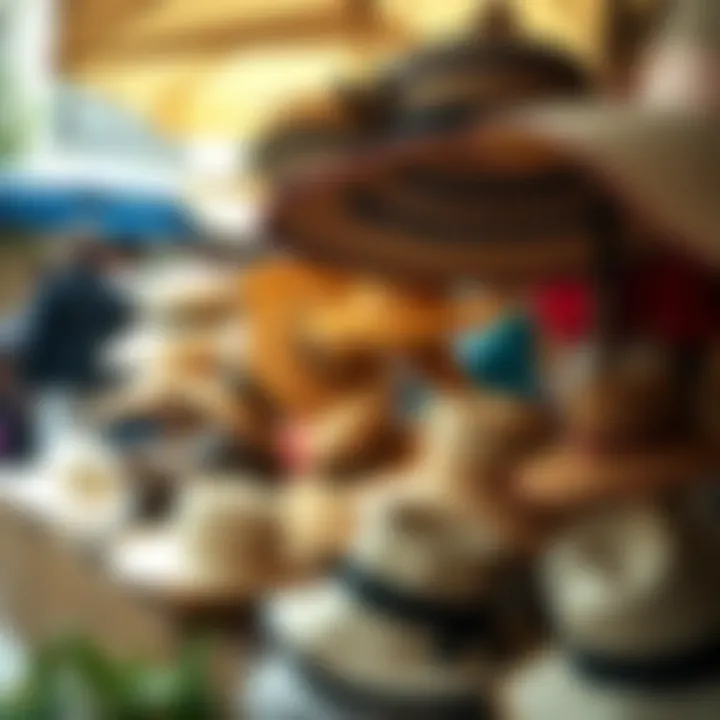 Variety of Sunshade Hats Variety of sunshade hats displayed at a local market